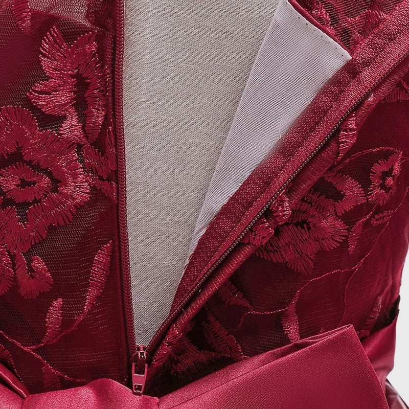 HIHCBF Flower Girl's Embroidery Tulle Lace Maxi Wedding Dress Long Sleeve Princess Birthday Pageant Party Dance Evening Gown Deep Red 11-12T - Image 4